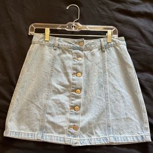 Forever 21 Button Down Jean Mini Skirt Light Wash Used